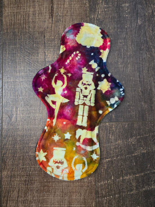 12 inch, Moderate, Nutcracker Hand Dyed Reusable Cloth Pad